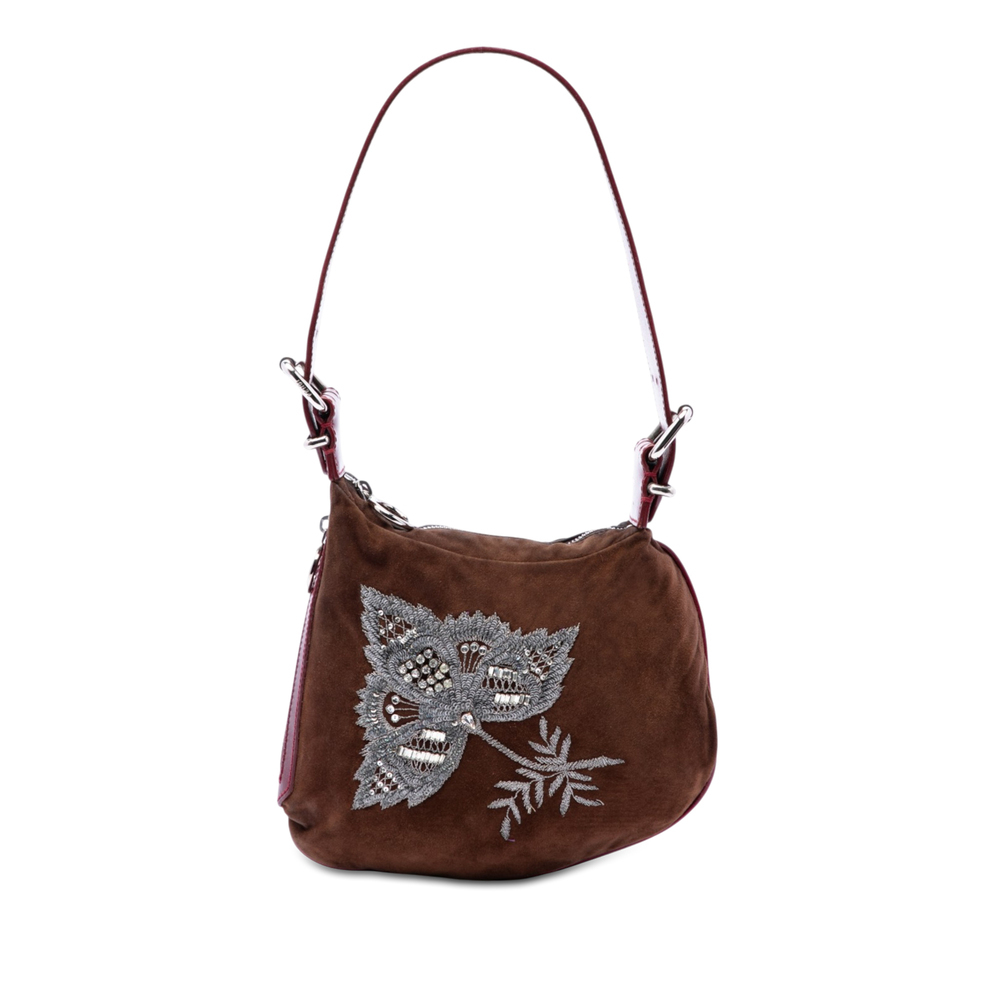 Pre-Loved Fendi Sequin and Crystal Embellished Suede Oyster Shoulder Bag